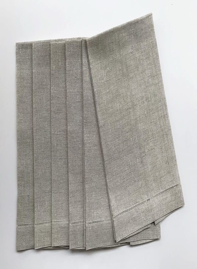 Minhcraft Natural Linen Hem Stitch Hand Towels - Set of 6 14"x22"-Ladder hemstitch 100% Linen Cloth Guest Towels Luxury - Image 2