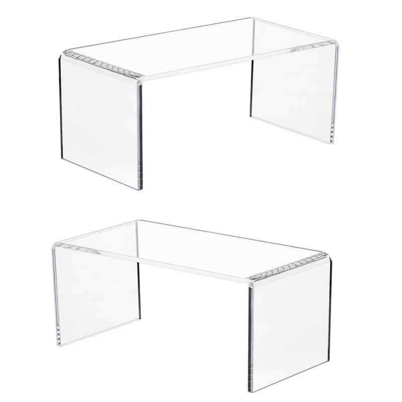 Jusalpha 2 PC Clear Acrylic Risers, Acrylic Display Risers Shelf Showcase Fixtures for Jewelry, Display Stand for Amiibo Funko POP Figures, Cupcakes, Food Display, Cabinet- (8''x 4''x 4.5'', 2 Sets) - Image 1