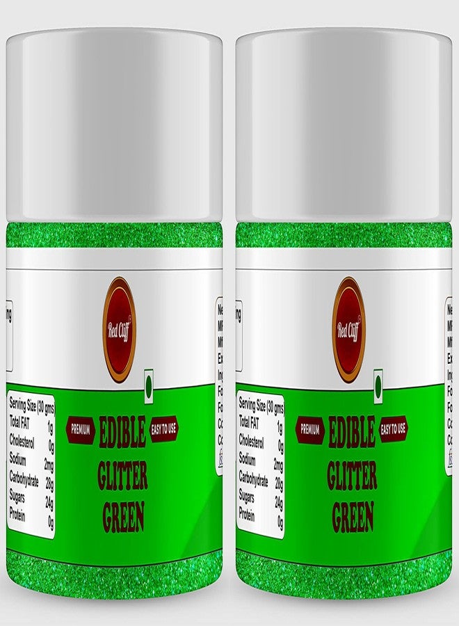 RED CLIFF Premium Edible Glitter - Combo Pack of 2 | Metallic Glitter Ideal for Cake Icing Decoration & Garnishing | 9g | (Green Glitter | 9gx2 |) - Image 1