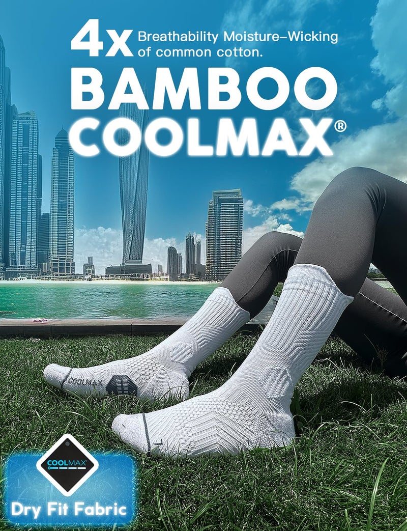 Juclise Womens Coolmax Bamboo Viscose Compression Running Crew Socks, Moisture-Wicking Anti-Blister Hiking&Gym Athletic (US, Alpha, Medium, Regular, Regular, Glacier White) - Image 3