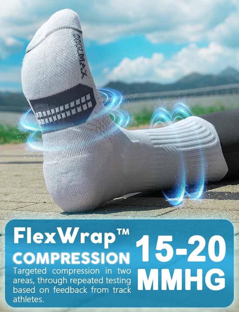 Juclise Womens Coolmax Bamboo Viscose Compression Running Crew Socks, Moisture-Wicking Anti-Blister Hiking&Gym Athletic (US, Alpha, Medium, Regular, Regular, Glacier White) - Image 5