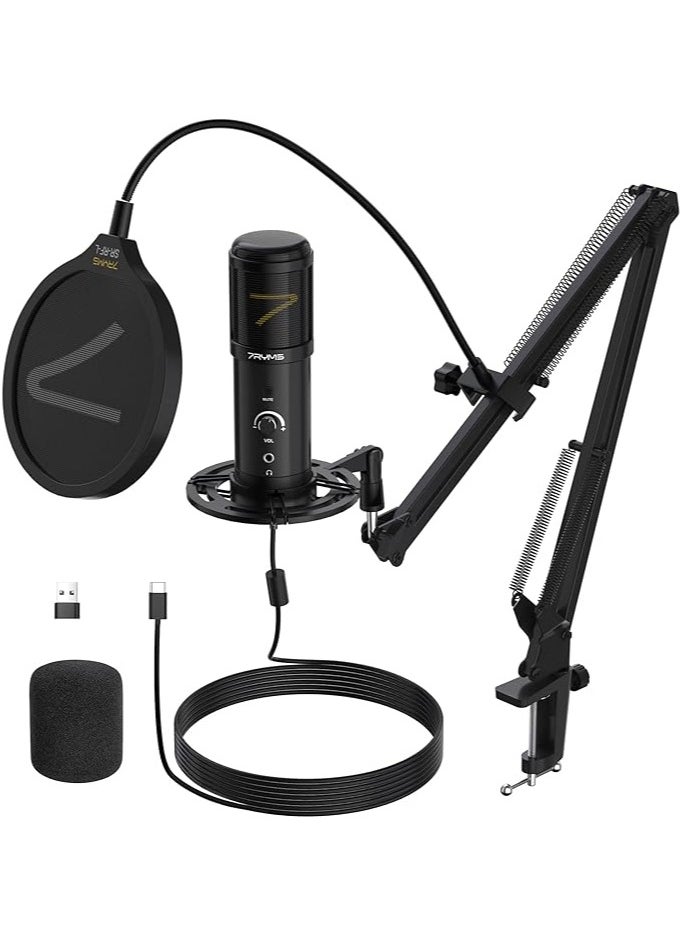 7RYMS 7Ryms AU01-K1 USB Mic Kit for PC/Phone Recording and Streaming Adjustable Boom Arm 2 Layer Mask Shield Filter Black (AU01-K1)  - Image 1