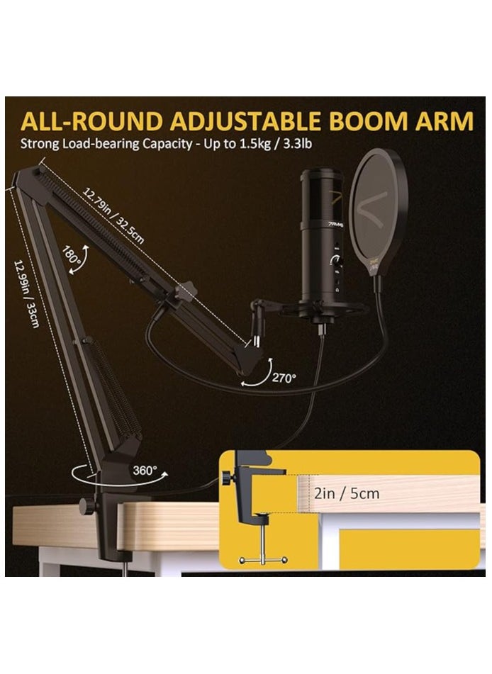 7RYMS 7Ryms AU01-K1 USB Mic Kit for PC/Phone Recording and Streaming Adjustable Boom Arm 2 Layer Mask Shield Filter Black (AU01-K1)  - Image 5