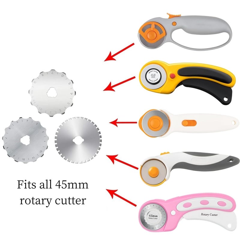 AMASEWART 45mm Crochet Edge Rotary Cutter Blades, Skip Stitch Rotary Blades Fits Fiskars Olfa, Perforating Rotary Replacement Blade, Pack of 6 - Image 2