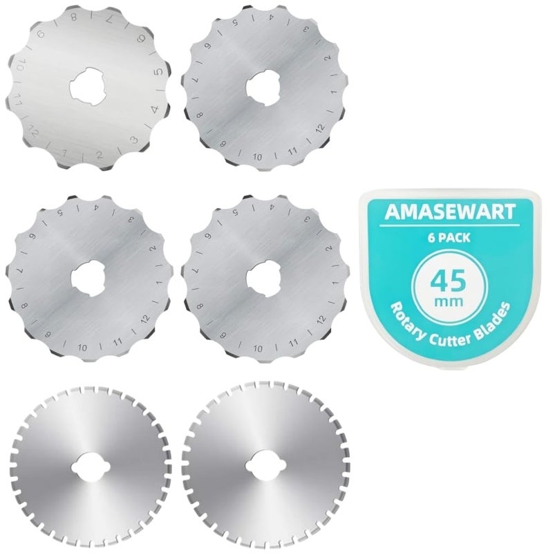 AMASEWART 45mm Crochet Edge Rotary Cutter Blades, Skip Stitch Rotary Blades Fits Fiskars Olfa, Perforating Rotary Replacement Blade, Pack of 6 - Image 1