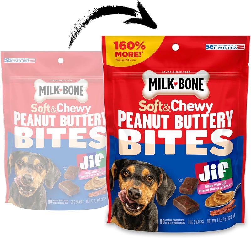 ميلك-بون حلوى الكلاب الناعمة Milk-Bone Peanut Buttery Bites مع زبدة الفول السوداني Jif، عبوة سعتها 11.8 أونصة - Image 2