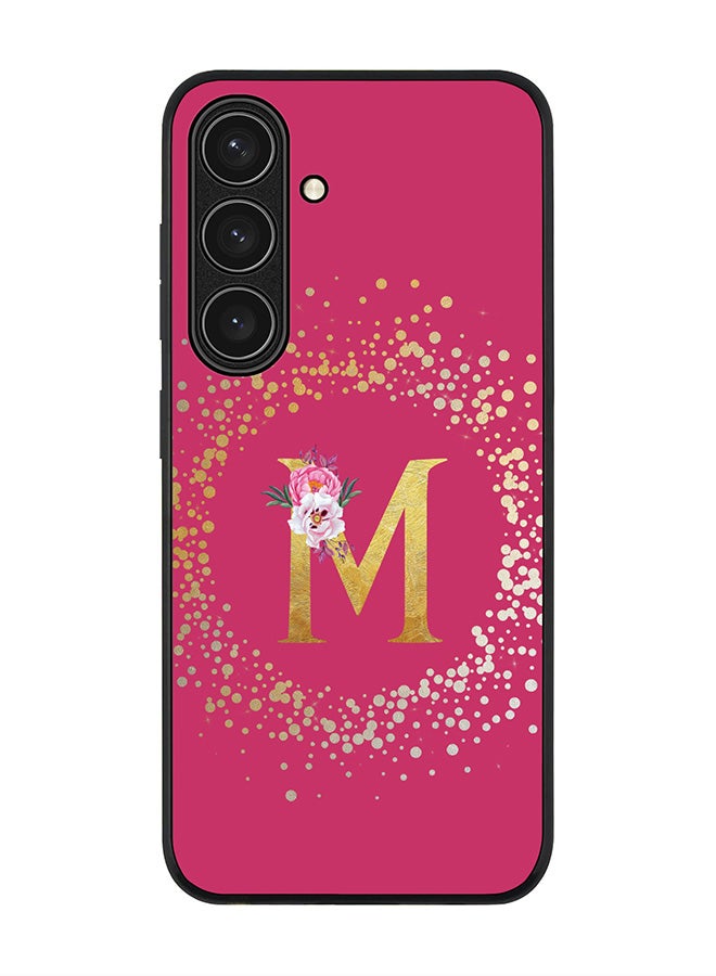 Stylizedd Rugged Black edge case for Samsung Galaxy S24 FE, Slim fit Case Cover - Custom Monogram Initial Letter Floral Pattern Alphabet - M ( Deep Pink Rose ) - Image 1