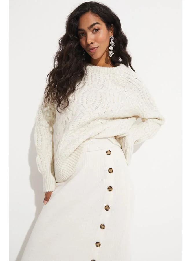 جون June Exclusive Wool Blend Knitted Sweater Stone