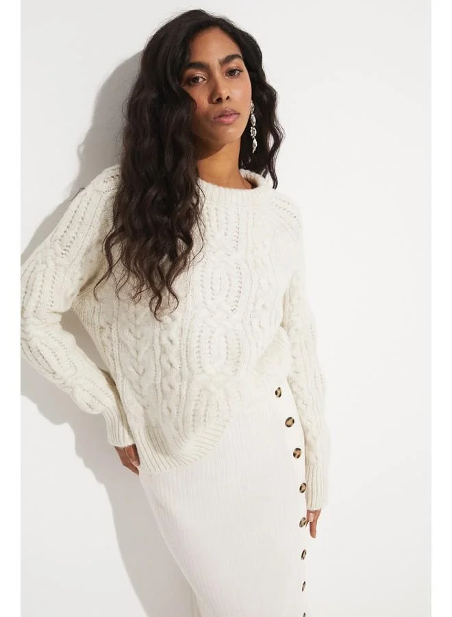 جون June Exclusive Wool Blend Knitted Sweater Stone