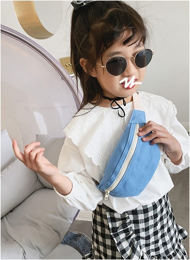 Pack, Waist Pack for Kid, Solid Canvas Chest Crossbody Purse Bags, Fashion Belt Bags Gifts for Teen Girls, Bag for Travel Hiking Cycling Running, Blue - Image 2