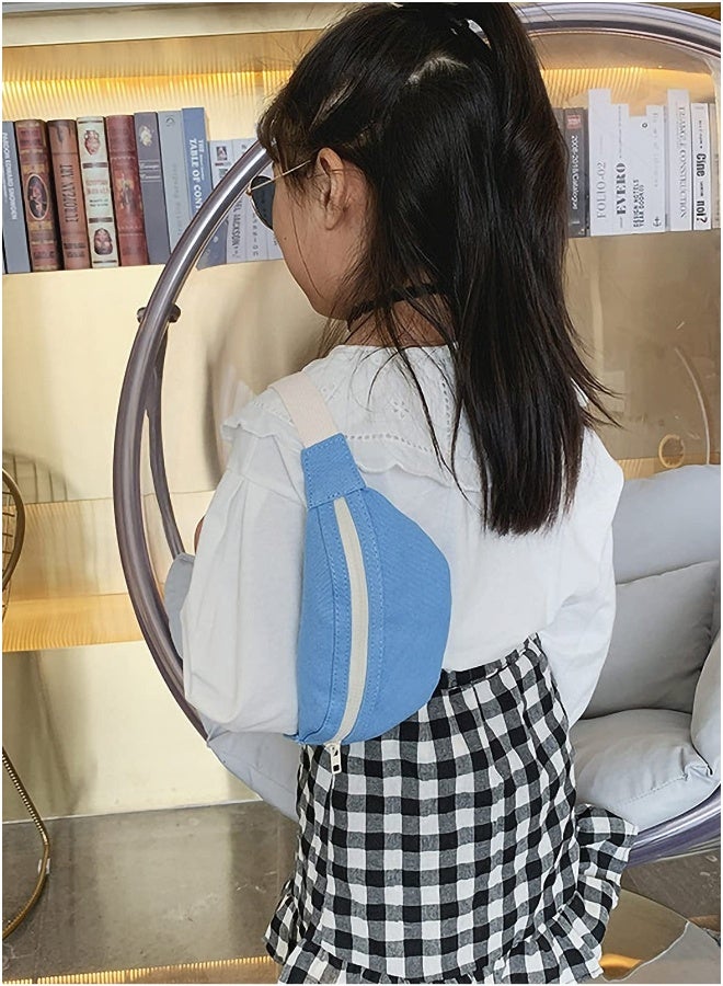 Pack, Waist Pack for Kid, Solid Canvas Chest Crossbody Purse Bags, Fashion Belt Bags Gifts for Teen Girls, Bag for Travel Hiking Cycling Running, Blue - Image 3