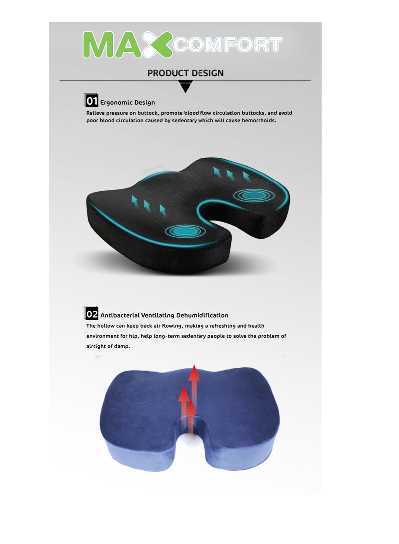ماكس كمفورت مقعد طبي مريح عند الجلوس لفترات طويلة ، مقعد ناسور للحمايه من الآم الناسور و العصص وتوزيع كتله وزن الجسم بالتساوي على منطقة الفخذين، لون كحلي - Image 5