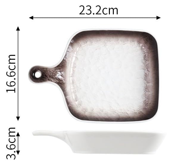 EZYHOME Stone Pattern Ceramic Baking Plate with Handle Square Plate Family Dish Plate Salad Plate with Handle, Platter for Pasta, Maggi, Noodles, Manchurian, Dessert, Ice Cream - Image 3