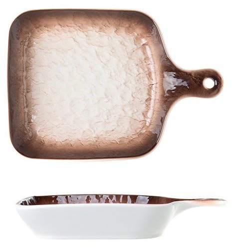 EZYHOME Stone Pattern Ceramic Baking Plate with Handle Square Plate Family Dish Plate Salad Plate with Handle, Platter for Pasta, Maggi, Noodles, Manchurian, Dessert, Ice Cream - Image 1