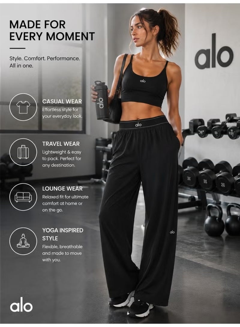 Alo Yoga Women's High-Waist Wide Leg Lounge Pants – Lightweight Relaxed Fit Casual Travel, Yoga & Everyday Wear Trousers with Side Pockets – Black –30" Inseam Suit Up Trouser (Regular) - Image 1