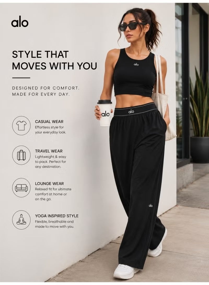 Alo Yoga Women's High-Waist Wide Leg Lounge Pants – Lightweight Relaxed Fit Casual Travel, Yoga & Everyday Wear Trousers with Side Pockets – Black –30" Inseam Suit Up Trouser (Regular) - Image 2