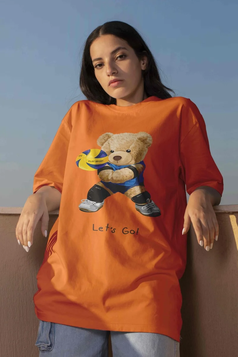 DogFish Printed Orange Oversize Unisex Tshirt