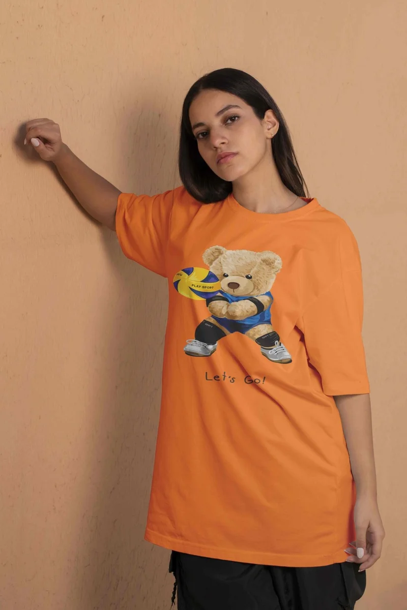 DogFish Printed Orange Oversize Unisex Tshirt