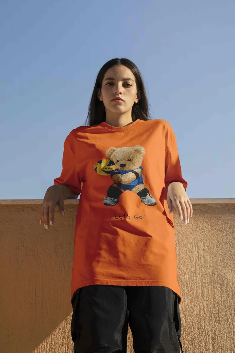 DogFish Printed Orange Oversize Unisex Tshirt