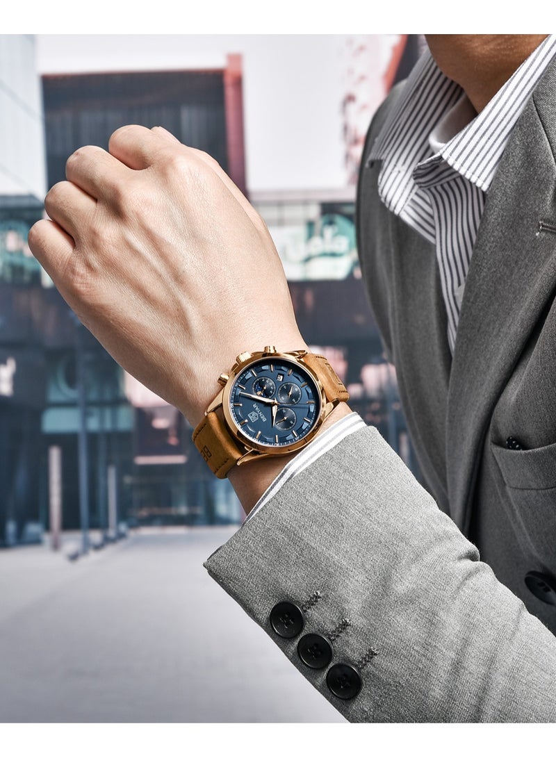BENYAR Watches for Men Luxury Quartz Water Resistant Watch Men's Chronograph Genuine Leather Strap 5160 - Image 3