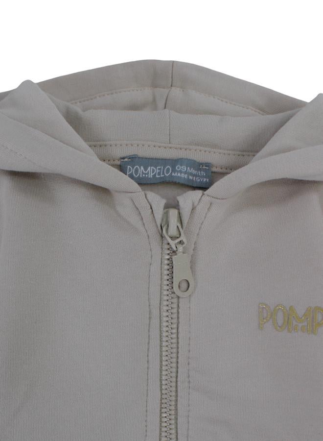 Pompelo Baby Boys Cotton Hoodie – Beige with “Pompelo” Design - Image 3