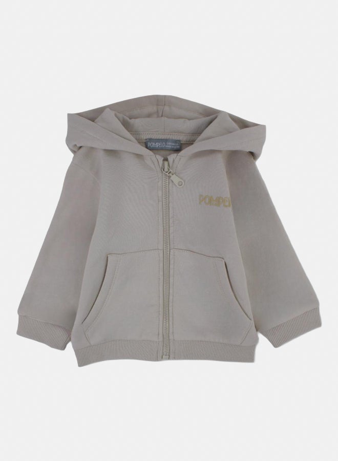 Pompelo Baby Boys Cotton Hoodie – Beige with “Pompelo” Design - Image 1