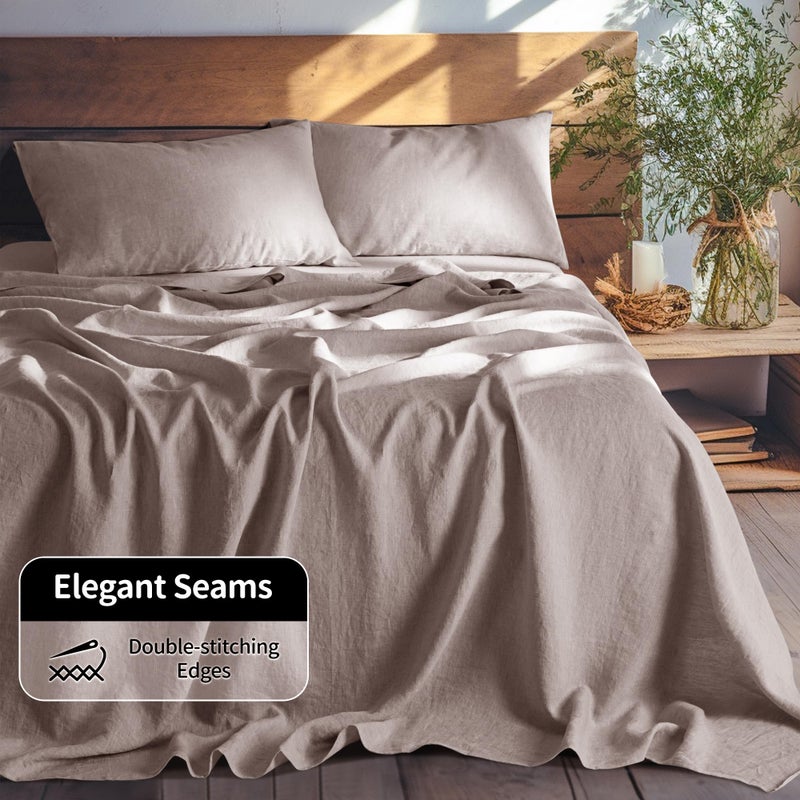 LBRO2M 100% Linen Sheet Set 16" Deep Pocket Queen Size,Bed Sheets 4 Piece Sets,Solid Color Natural Flax Bed Sheets Soft Breathable Bedding, All Season (Queen, Mauve Desert) - Image 5