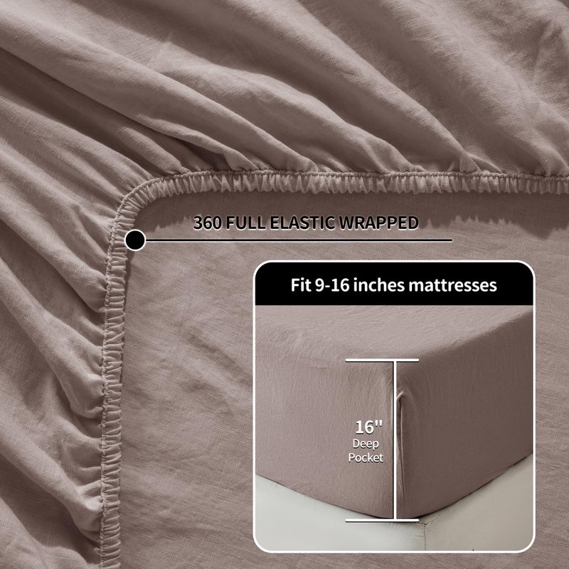 LBRO2M 100% Linen Sheet Set 16" Deep Pocket Queen Size,Bed Sheets 4 Piece Sets,Solid Color Natural Flax Bed Sheets Soft Breathable Bedding, All Season (Queen, Mauve Desert) - Image 3