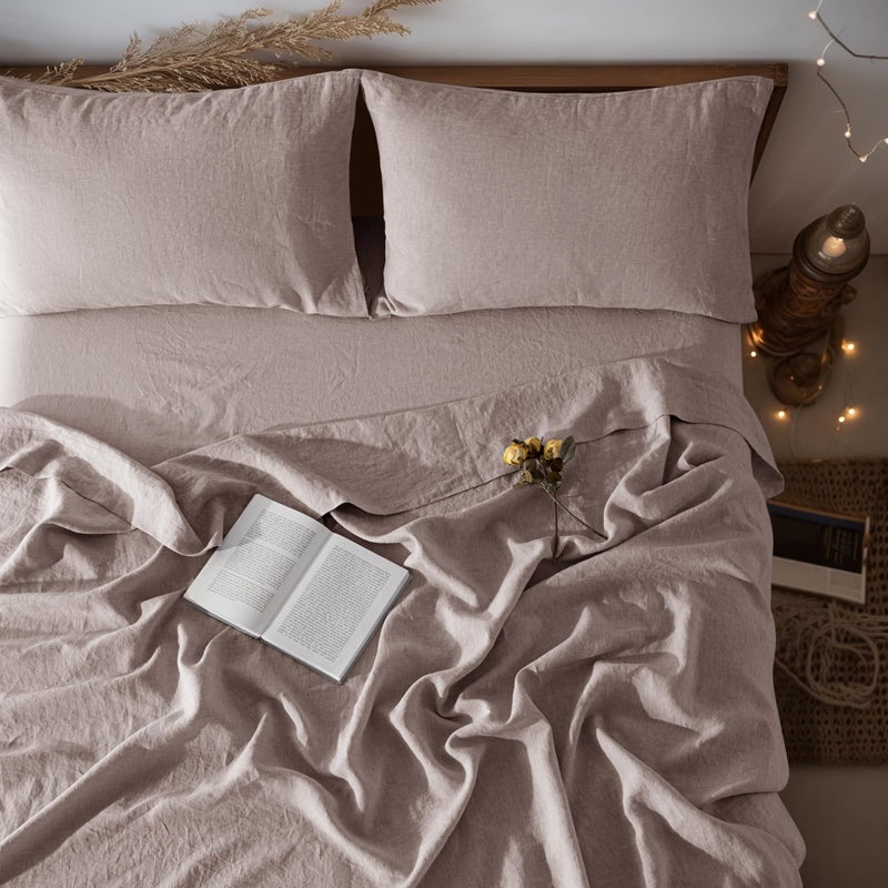 LBRO2M 100% Linen Sheet Set 16" Deep Pocket Queen Size,Bed Sheets 4 Piece Sets,Solid Color Natural Flax Bed Sheets Soft Breathable Bedding, All Season (Queen, Mauve Desert) - Image 1