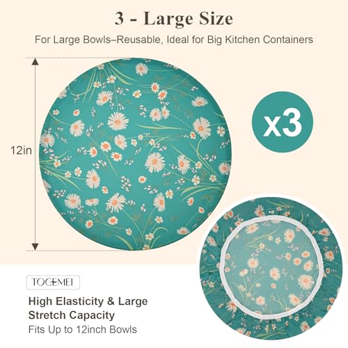 Tocemei 3 Pack Beeswax Bowl Covers Reusable (12 Inch Large),Bowl Covers for Bread Proofing,Elastic,Natural Beeswax Organic Cotton,For Sourdough Proofing,Large Containers&Food Storage - Image 2