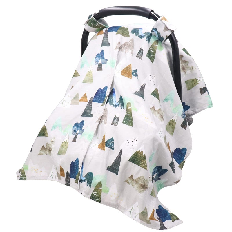 TANOFAR Car Seat Cover Baby, Carseat Covers Baby Boy Girl, Peekaboo Opening Infant Car Seat Cover for Winter, Warm & Cozy, Adventure Mountain - Image 1