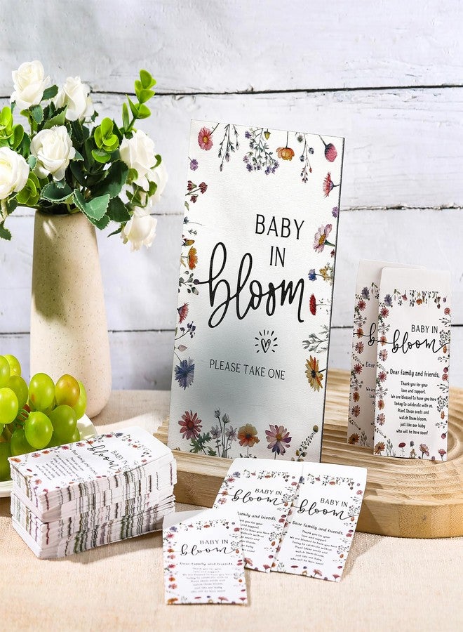 مايتيز مجموعة مايتيس من 100 عبوة بذور لحفلات استقبال المولود الجديد، هدايا للضيوف، لافتة خشبية "طفل في أوج ازدهاره"، أظرف ذاتية اللصق، ديكور تخزين العبوات، بدون بذور (زهور برية بوهيمية). - Image 5