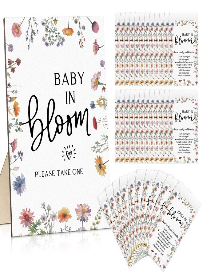 مايتيز مجموعة مايتيس من 100 عبوة بذور لحفلات استقبال المولود الجديد، هدايا للضيوف، لافتة خشبية "طفل في أوج ازدهاره"، أظرف ذاتية اللصق، ديكور تخزين العبوات، بدون بذور (زهور برية بوهيمية). - Image 1