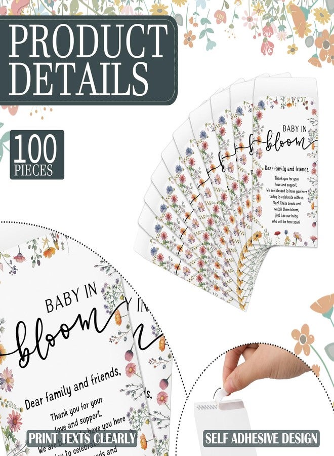 مايتيز مجموعة مايتيس من 100 عبوة بذور لحفلات استقبال المولود الجديد، هدايا للضيوف، لافتة خشبية "طفل في أوج ازدهاره"، أظرف ذاتية اللصق، ديكور تخزين العبوات، بدون بذور (زهور برية بوهيمية). - Image 4