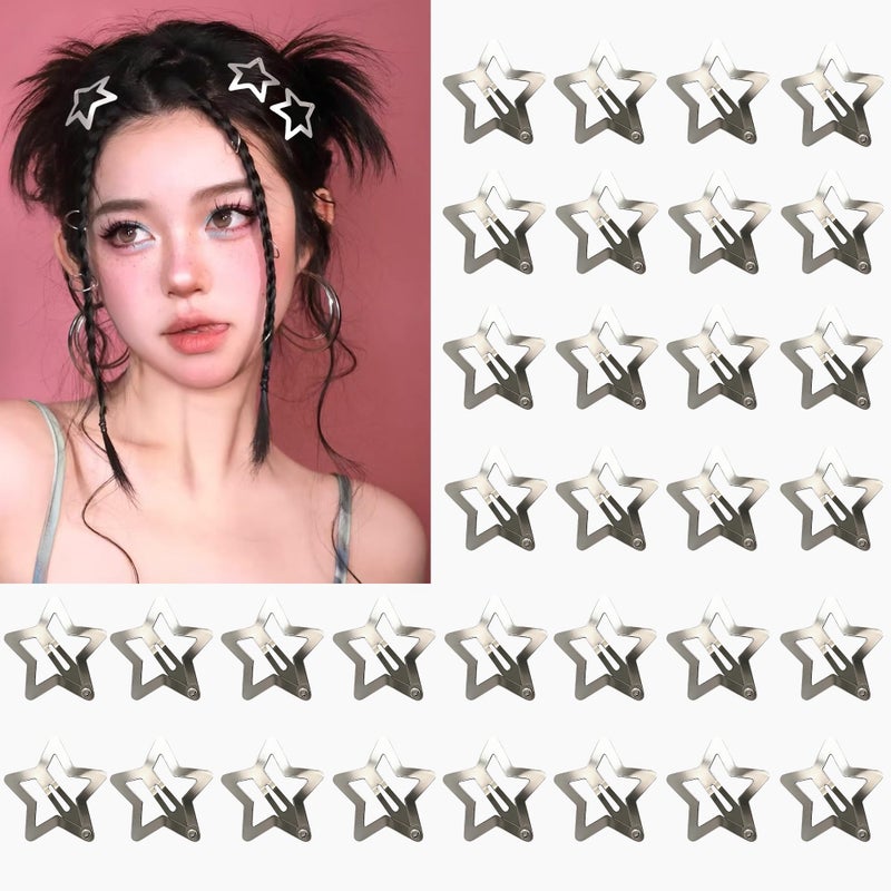 Isvo 32 PCS 1.22" Star Hair Clips, Y2K Accessories, Non-Slip Metal Snap Silver Barrettes for Kids & Girls & Women kpop Styling - Image 1