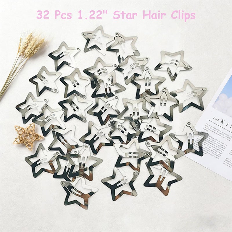 Isvo 32 PCS 1.22" Star Hair Clips, Y2K Accessories, Non-Slip Metal Snap Silver Barrettes for Kids & Girls & Women kpop Styling - Image 3