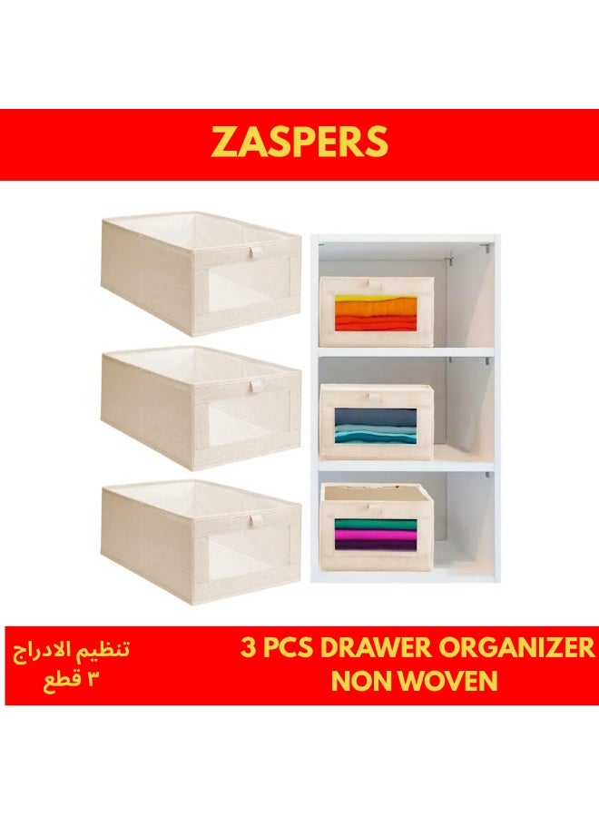ZASPERS 3PC's Clothes Storage Box – Foldable Wardrobe Organizer, Drawer Organizer, Made of Nonwoven. Ideal for Clothes & Books Storage Washable Closet Storage Basket for Neat and Efficient Organization.  - Image 1