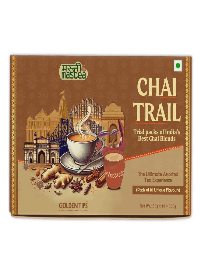 Golden Tips Chai Trail Pack of India’s Best Chai Blends (30g x 10), Premium Assorted Masala Tea Sampler, 10 Unique Regional Flavours, Festival Gift Pack - Image 1