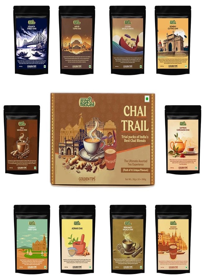 Golden Tips Chai Trail Pack of India’s Best Chai Blends (30g x 10), Premium Assorted Masala Tea Sampler, 10 Unique Regional Flavours, Festival Gift Pack - Image 2