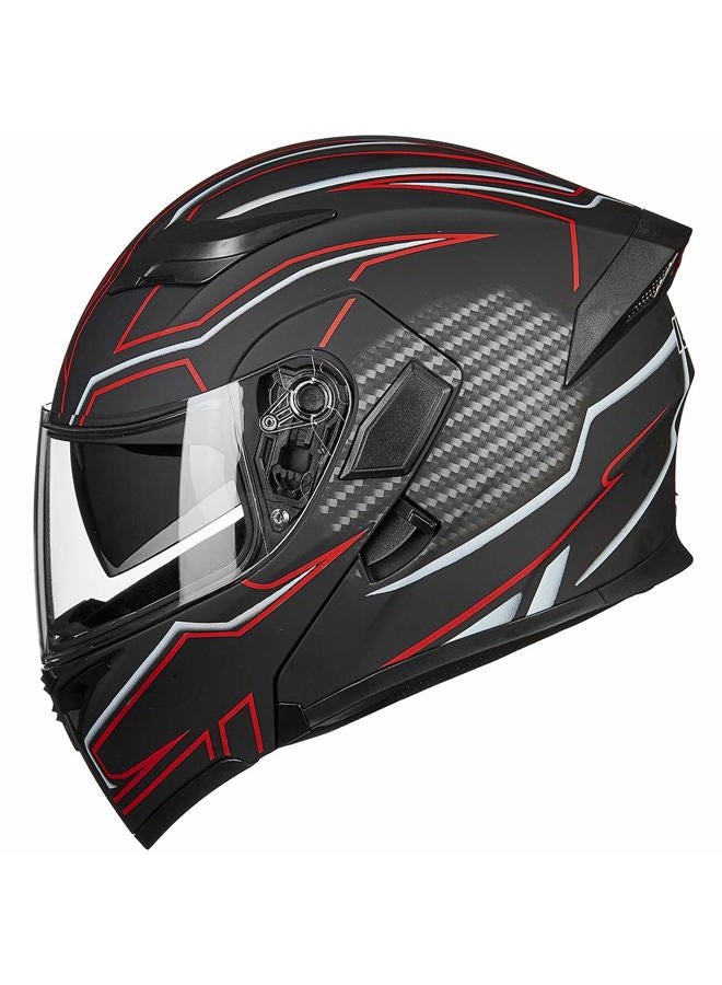 ILM Motorcycle Dual Visor Flip up Modular Full Face Helmet DOT LED Light Model 902L (M, Black RED - LED) - Image 4