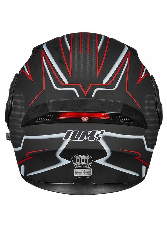 ILM Motorcycle Dual Visor Flip up Modular Full Face Helmet DOT LED Light Model 902L (M, Black RED - LED) - Image 5