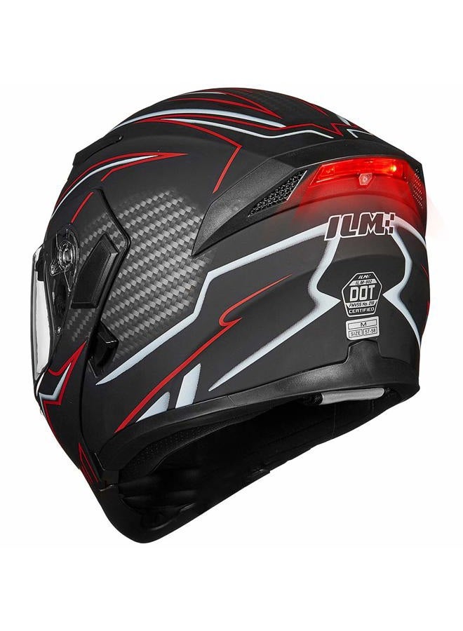 ILM Motorcycle Dual Visor Flip up Modular Full Face Helmet DOT LED Light Model 902L (M, Black RED - LED) - Image 1
