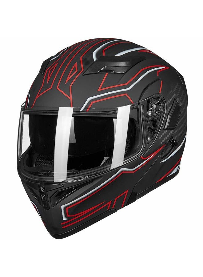 ILM Motorcycle Dual Visor Flip up Modular Full Face Helmet DOT LED Light Model 902L (M, Black RED - LED) - Image 3