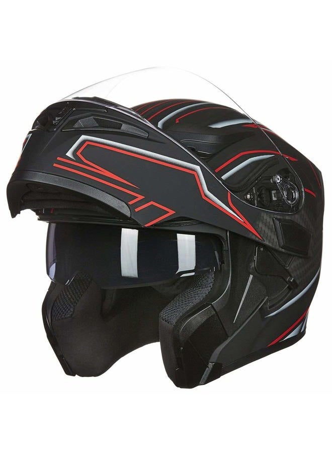 ILM Motorcycle Dual Visor Flip up Modular Full Face Helmet DOT LED Light Model 902L (M, Black RED - LED) - Image 2