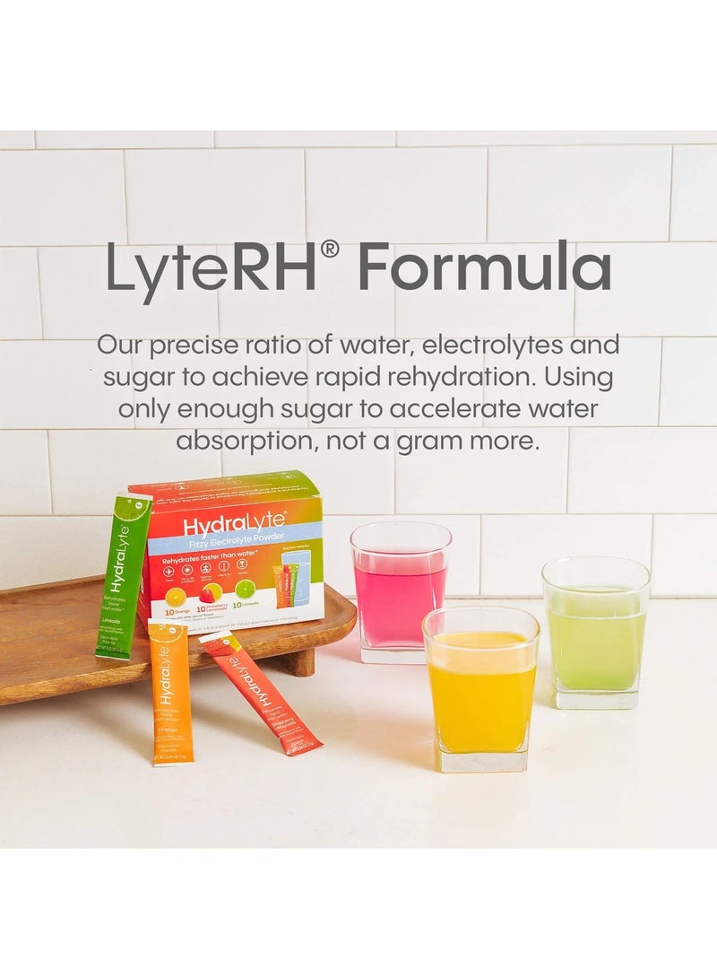 Hydralyte, Fizzy Electrolyte Powder, Variety Pack, Orange, Strawberry Lemonade, Limeade, 30 Individual Packets, (200 g) - Image 4
