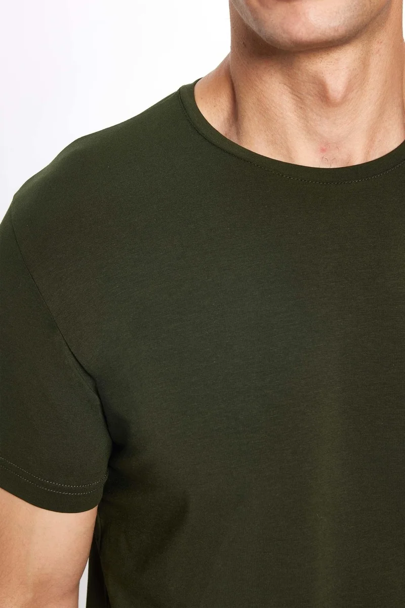 تودورس Men's Slim Fit Slim Cut Cotton Soft Texture Flexible Fabric Plain Basic Khaki Crew Neck T-Shirt