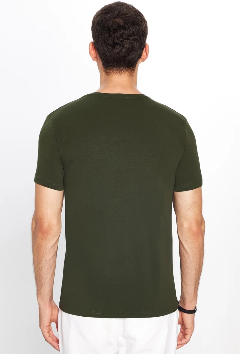 تودورس Men's Slim Fit Slim Cut Cotton Soft Texture Flexible Fabric Plain Basic Khaki Crew Neck T-Shirt