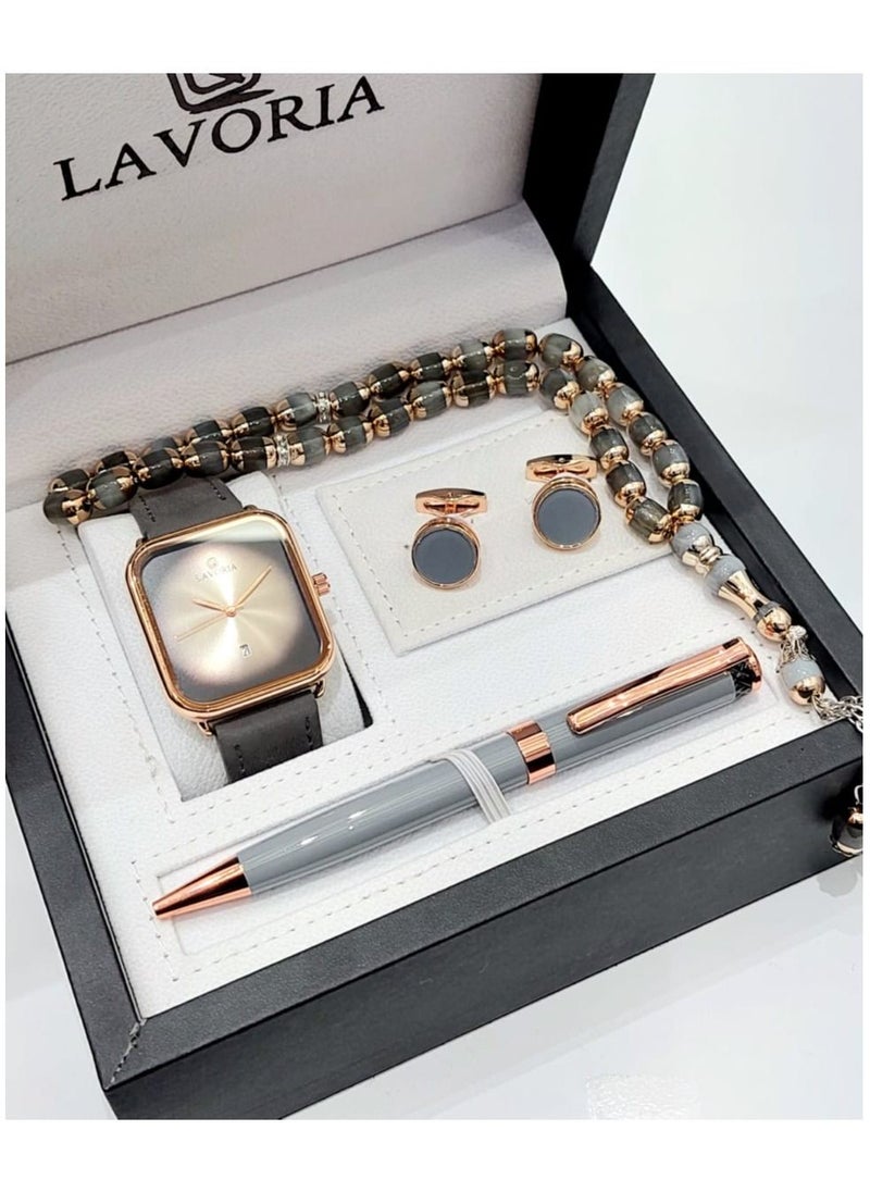 LAVORIA Laforea watch gift set for men consisting of 4 pieces, a rosary watch, a pen and a set of buttons 