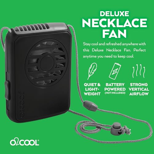 O2COOL Battery Powered Deluxe Necklace Fan For Personal Cooling With Adjustable Lanyard (Black) - Image 2