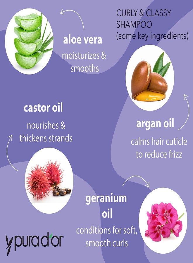 PURA D'OR Curly & Classy Shampoo (16oz) with Argan Oil, Castor Oil, Geranium Oil and Bergamot - Nourishing and Hydrating Formula for Luscious Curls - Image 2